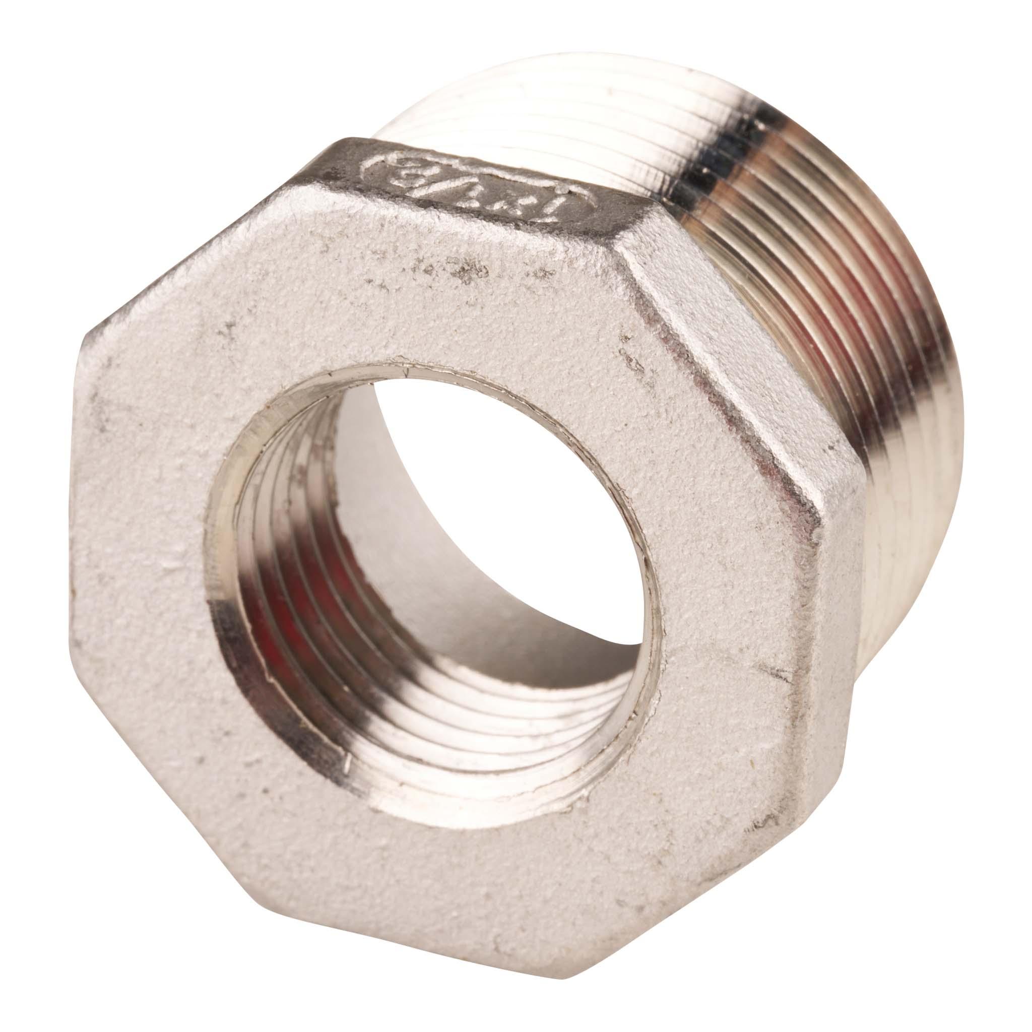 angled view of SS hex bushing